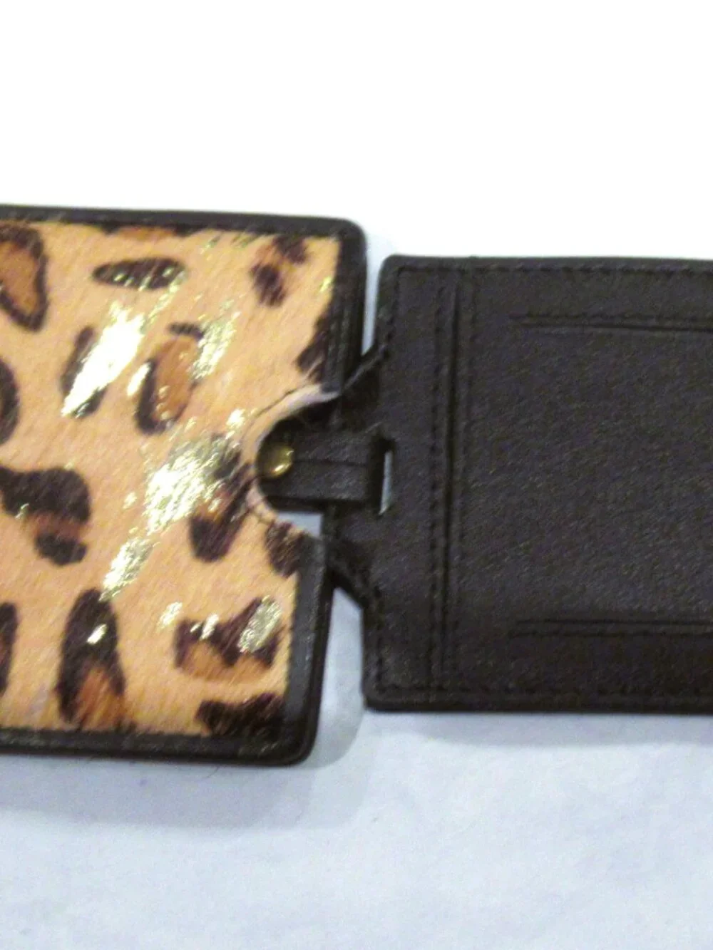 Leopard print luggage tag, gold sparkle